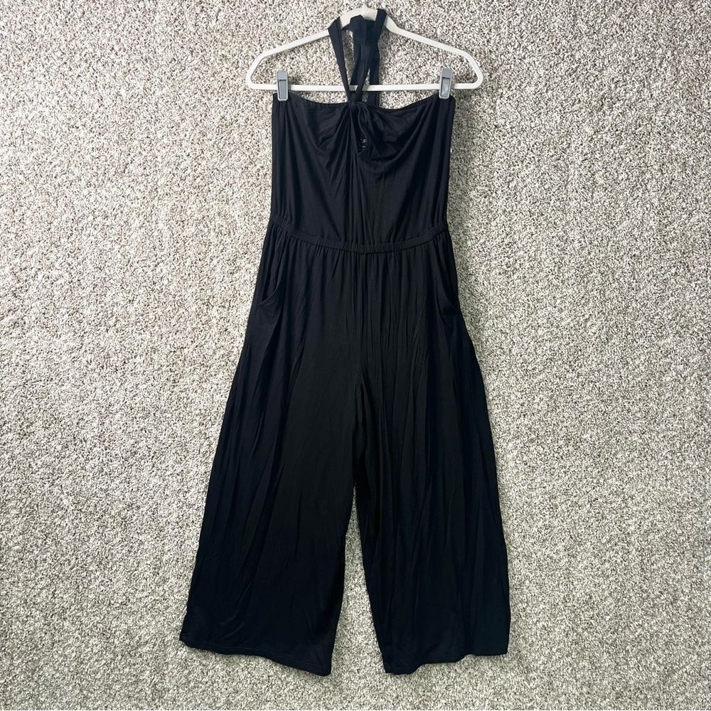 LOFT Jumpsuit Women’s Small Beach Black‎ Sleeveless Halter Wide-Leg Cropped NWT
